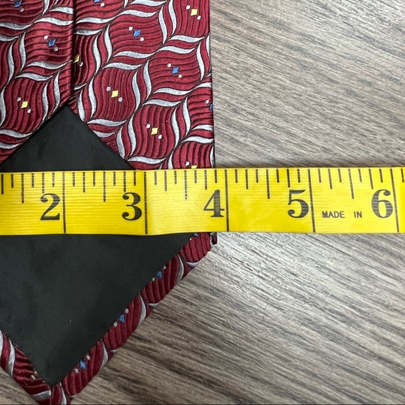 Jos A Bank Maroon w/ Grey, Gold & Blue Check Silk Tie - Picture 4 of 4